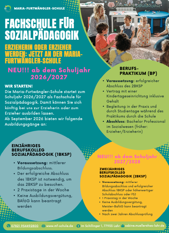 Flyer für die neue Fachschule für Sozialpädagogik an der Maria-Furtwängler-Schule